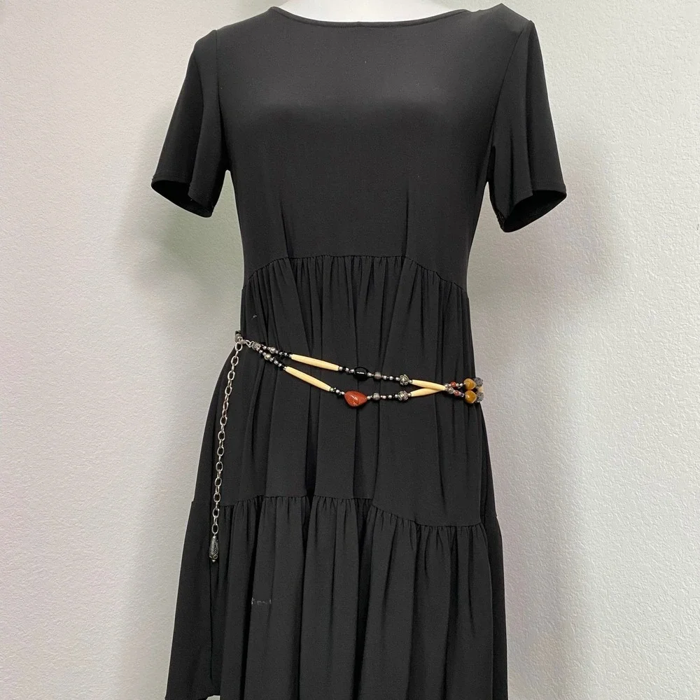 Nine West Boho‎ Statement Beaded Belt/Long Necklace Stone Silver Tone  33-40